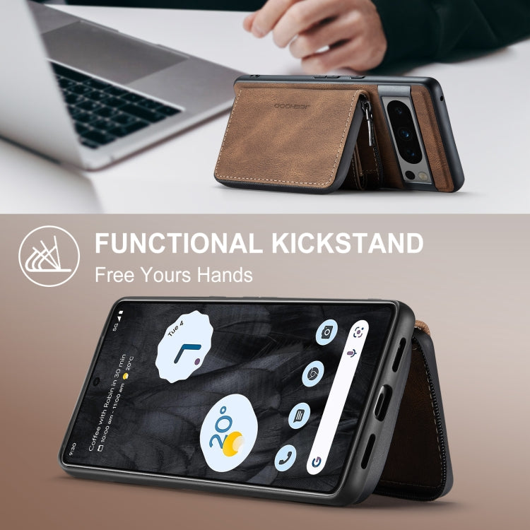 For Google Pixel 8 Pro JEEHOOD Magnetic Zipper Wallet Phone Leather Case(Brown) by JEEHOOD