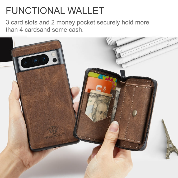 For Google Pixel 8 Pro JEEHOOD Magnetic Zipper Wallet Phone Leather Case(Brown) by JEEHOOD
