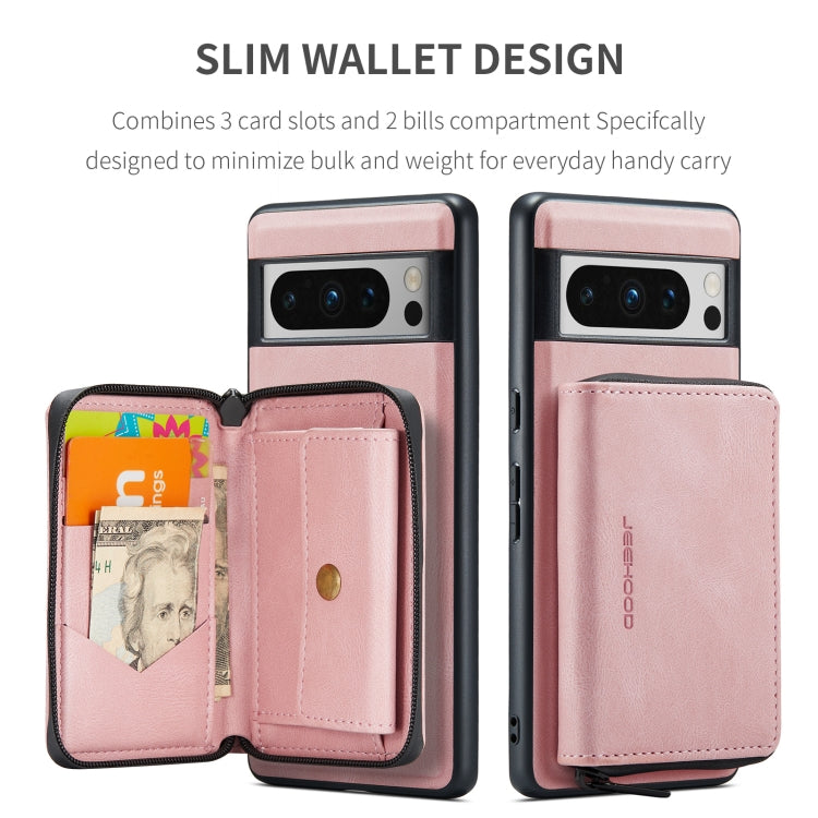 For Google Pixel 8 Pro JEEHOOD Magnetic Zipper Wallet Phone Leather Case(Pink) by JEEHOOD