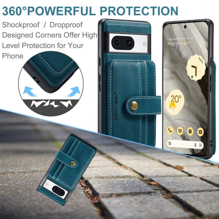 For Google Pixel 8 JEEHOOD RFID Blocking Anti-Theft Magnetic PU Phone Case(Blue) by JEEHOOD