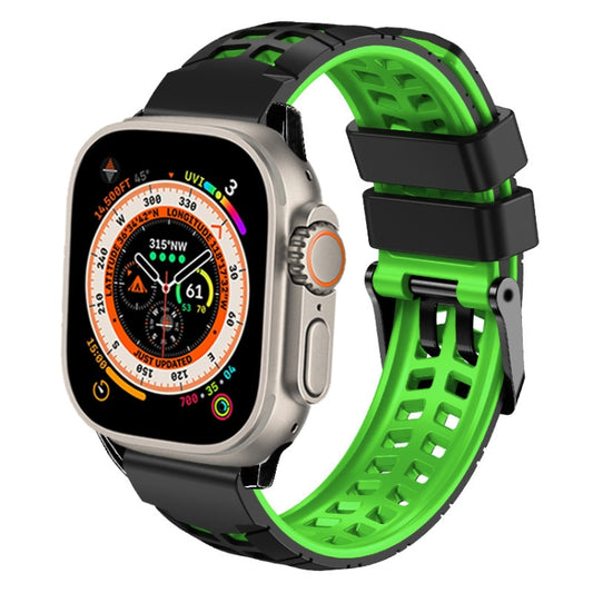 For Apple Watch Ultra 49mm Twill Dual-row Buckle Silicone Watch Band(Black Green) by bashfashion