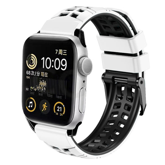 For Apple Watch Series 7 41mm Twill Dual-row Buckle Silicone Watch Band(White Black) by bashfashion