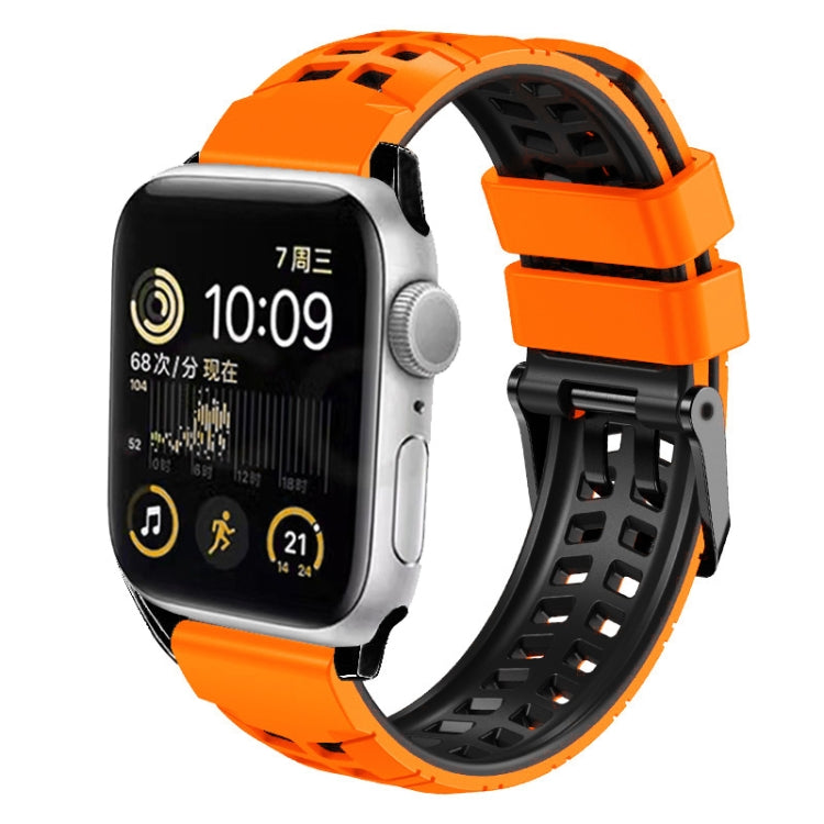 For Apple Watch Series 7 41mm Twill Dual-row Buckle Silicone Watch Band(Orange Black) by bashfashion