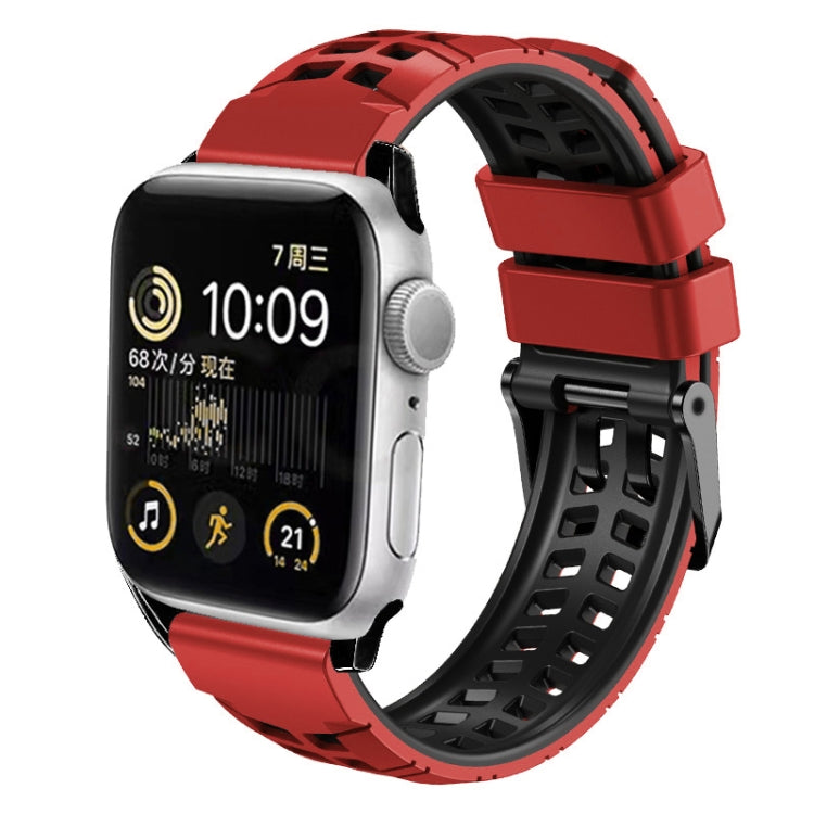 For Apple Watch SE 44mm Twill Dual-row Buckle Silicone Watch Band(Red Black) by bashfashion