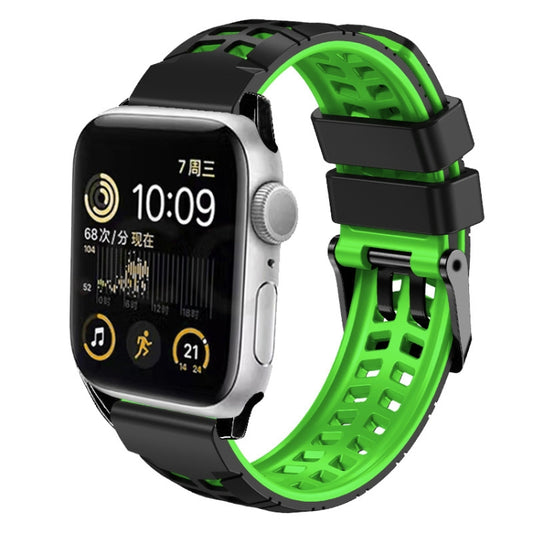 For Apple Watch Series 6 44mm Twill Dual-row Buckle Silicone Watch Band(Black Green) by bashfashion