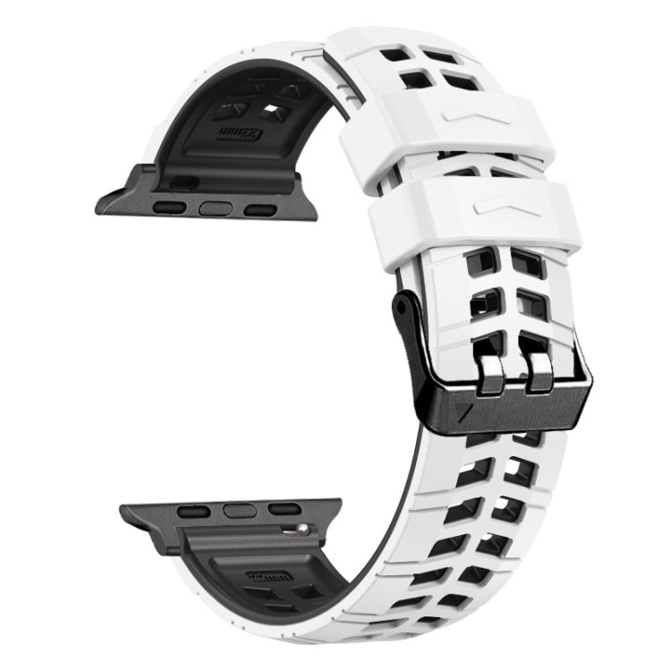 For Apple Watch Series 5 40mm Twill Dual-row Buckle Silicone Watch Band(White Black) by bashfashion