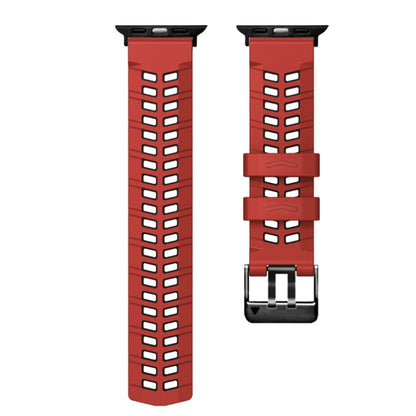 For Apple Watch Series 5 40mm Twill Dual-row Buckle Silicone Watch Band(Red Black) by bashfashion