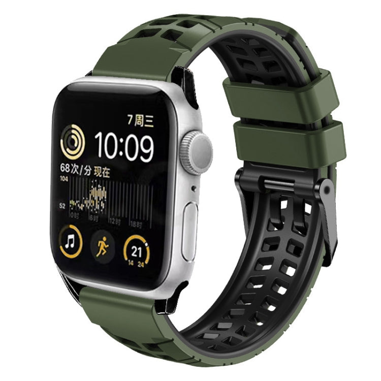 For Apple Watch Series 4 44mm Twill Dual-row Buckle Silicone Watch Band(Army Green Black) by bashfashion