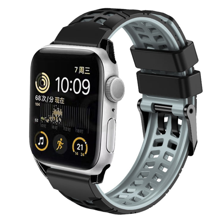 For Apple Watch Series 3 38mm Twill Dual-row Buckle Silicone Watch Band(Black Grey) by bashfashion