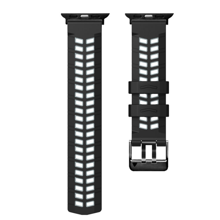 For Apple Watch Series 3 38mm Twill Dual-row Buckle Silicone Watch Band(Black Grey) by bashfashion
