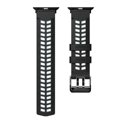 For Apple Watch Series 3 38mm Twill Dual-row Buckle Silicone Watch Band(Black Grey) by bashfashion