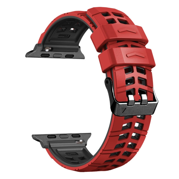 For Apple Watch Series 3 42mm Twill Dual-row Buckle Silicone Watch Band(Red Black) by bashfashion