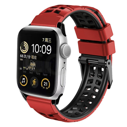 For Apple Watch Series 2 38mm Twill Dual-row Buckle Silicone Watch Band(Red Black) by bashfashion