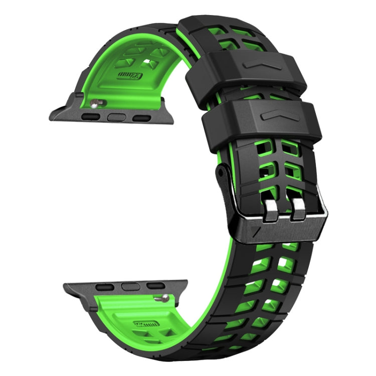 For Apple Watch 42mm Twill Dual-row Buckle Silicone Watch Band(Black Green) by bashfashion