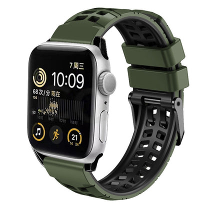 For Apple Watch 42mm Twill Dual-row Buckle Silicone Watch Band(Army Green Black) by bashfashion