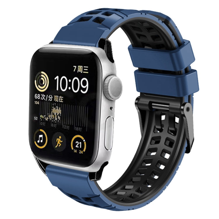 For Apple Watch 42mm Twill Dual-row Buckle Silicone Watch Band(Midnight Blue Black) by bashfashion