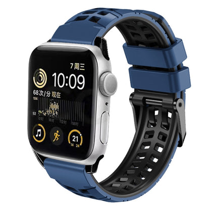 For Apple Watch 42mm Twill Dual-row Buckle Silicone Watch Band(Midnight Blue Black) by bashfashion