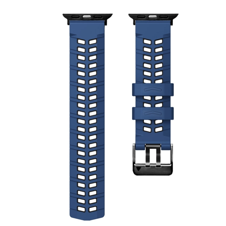 For Apple Watch 42mm Twill Dual-row Buckle Silicone Watch Band(Midnight Blue Black) by bashfashion