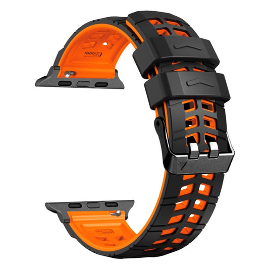 For Apple Watch 42mm Twill Dual-row Buckle Silicone Watch Band(Black Orange) by bashfashion