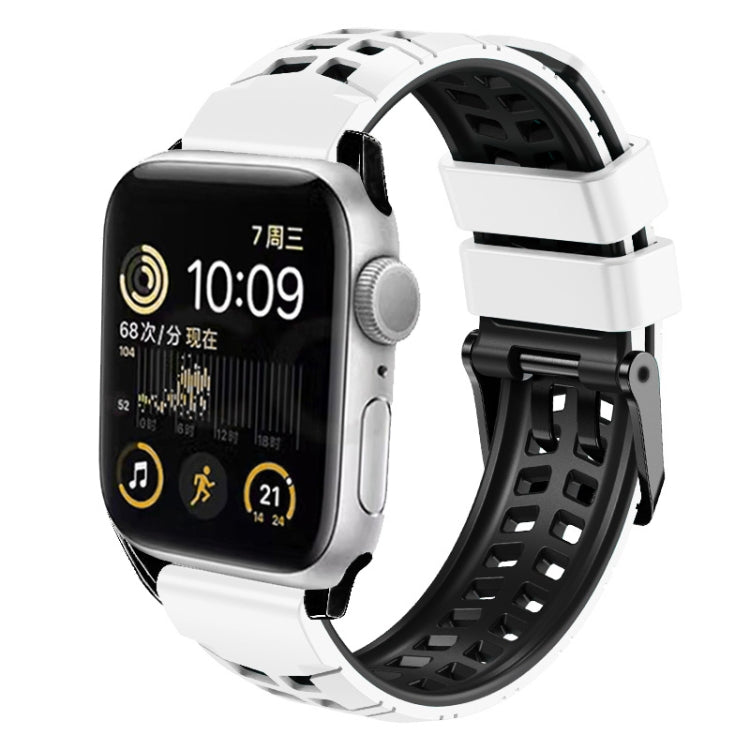 For Apple Watch 38mm Twill Dual-row Buckle Silicone Watch Band(White Black) by bashfashion