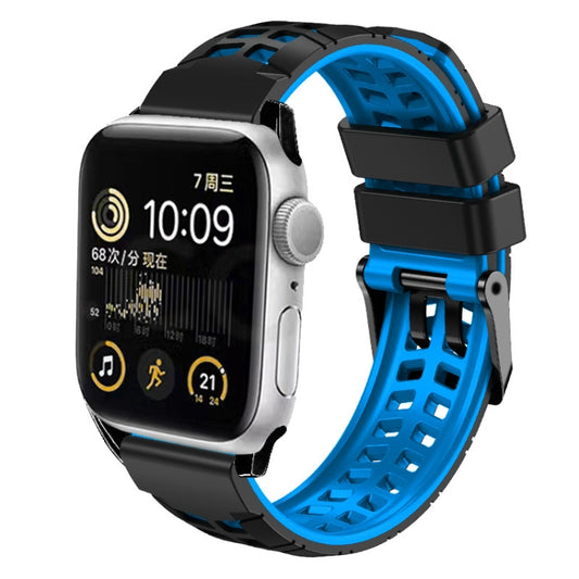 For Apple Watch 38mm Twill Dual-row Buckle Silicone Watch Band(Black Blue) by bashfashion
