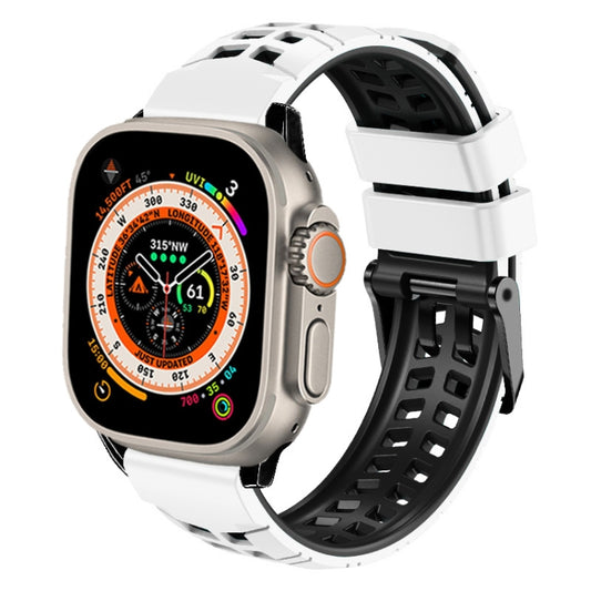 For Apple Watch Ultra 2 49mm Twill Dual-row Buckle Silicone Watch Band(White Black) by bashfashion
