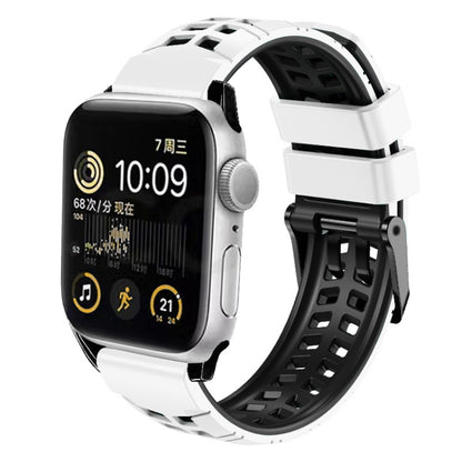 For Apple Watch SE 2023 40mm Twill Dual-row Buckle Silicone Watch Band(White Black) by bashfashion