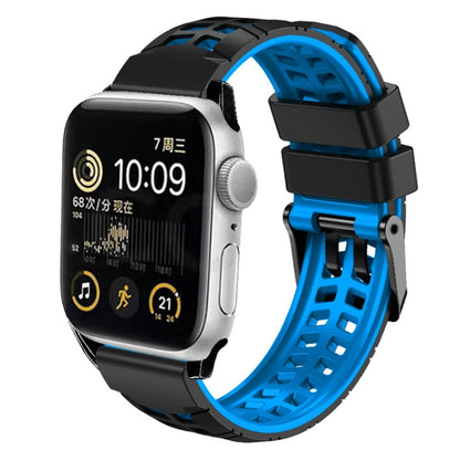 For Apple Watch SE 2023 40mm Twill Dual-row Buckle Silicone Watch Band(Black Blue) by bashfashion