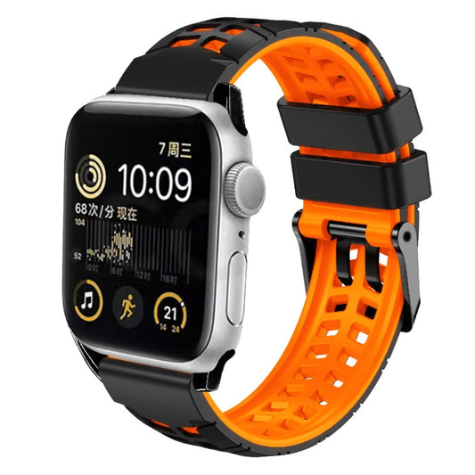 For Apple Watch SE 2023 44mm Twill Dual-row Buckle Silicone Watch Band(Black Orange) by bashfashion