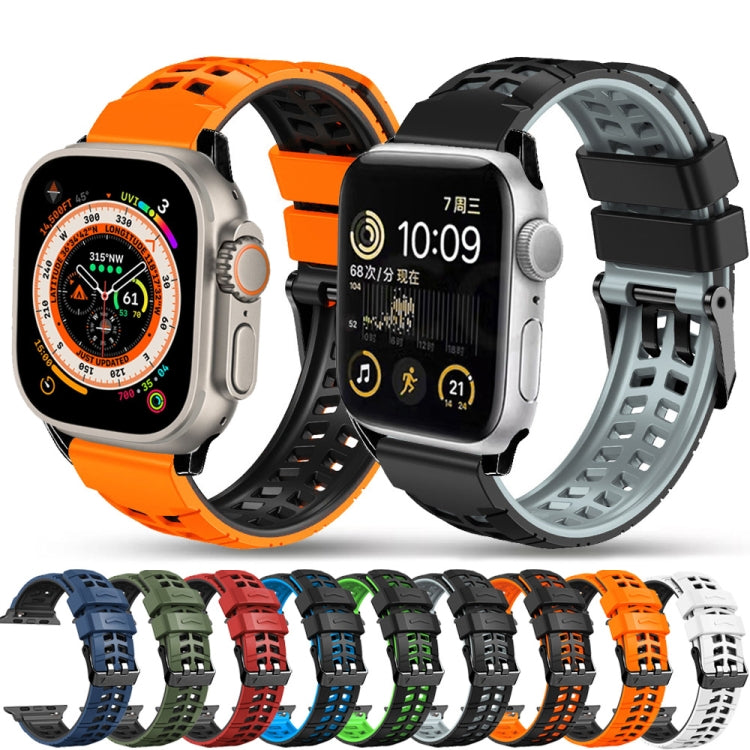 For Apple Watch SE 44mm Twill Dual-row Buckle Silicone Watch Band(Red Black) by bashfashion