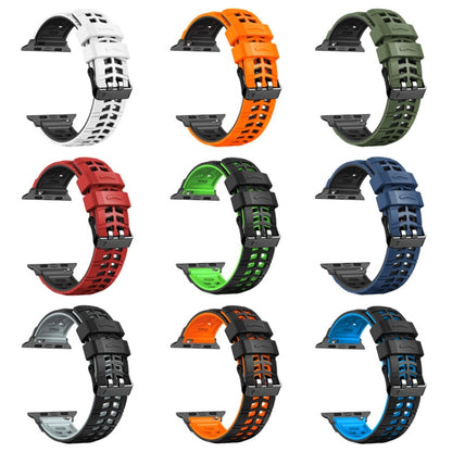 For Apple Watch 42mm Twill Dual-row Buckle Silicone Watch Band(Midnight Blue Black) by bashfashion