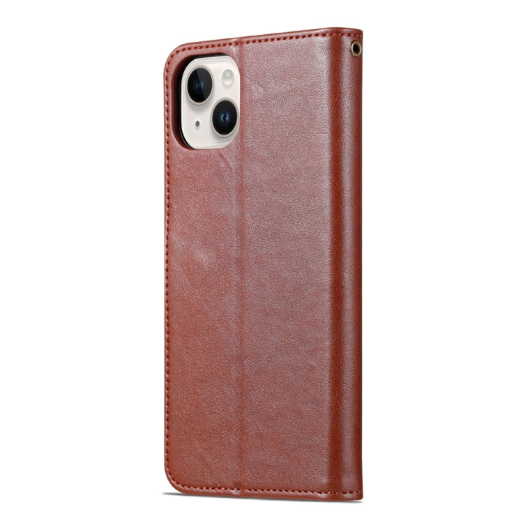 For iPhone 15 Plus AZNS Sheepskin Texture Flip Leather Phone Case(Brown) by AZNS
