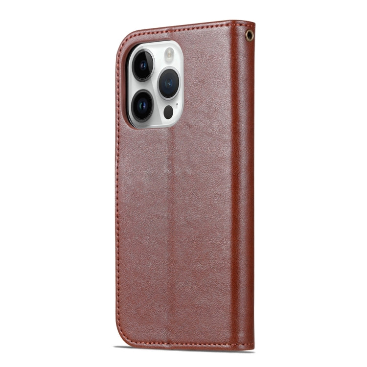 For iPhone 15 Pro Max AZNS Sheepskin Texture Flip Leather Phone Case(Brown) by AZNS