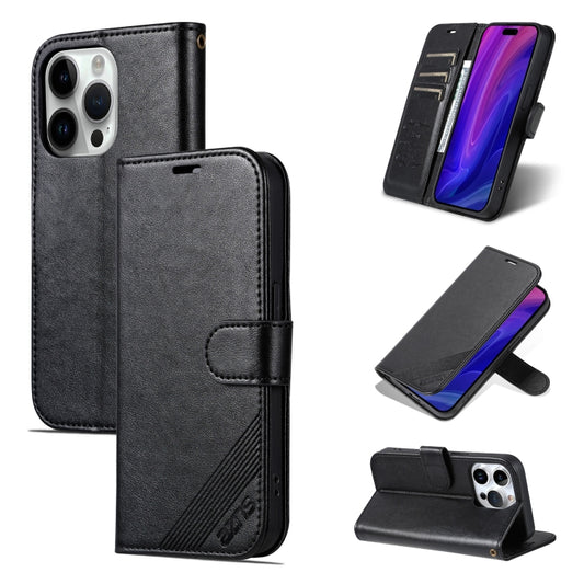For iPhone 16 Pro Max AZNS Sheepskin Texture Flip Leather Phone Case(Black) by AZNS