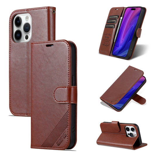 For iPhone 16 Pro AZNS Sheepskin Texture Flip Leather Phone Case(Brown) by AZNS