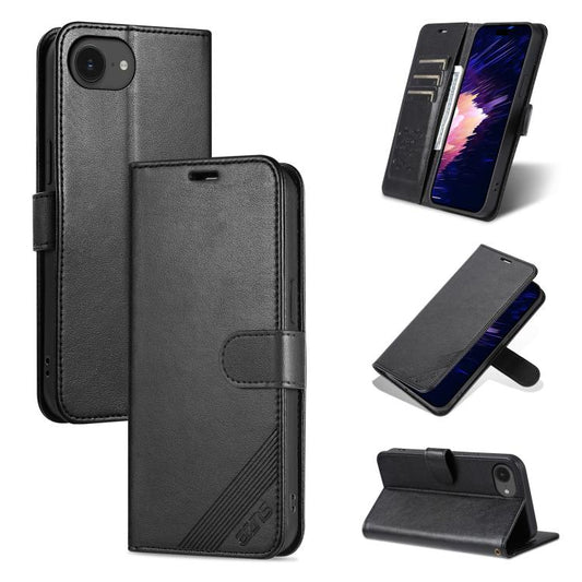 For iPhone 16e AZNS Sheepskin Texture Flip Leather Phone Case(Black) by AZNS