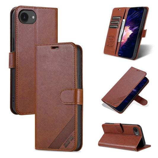 For iPhone 16e AZNS Sheepskin Texture Flip Leather Phone Case(Brown) by AZNS