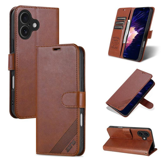 For iPhone 17 AZNS Sheepskin Texture Flip Leather Phone Case(Brown) by AZNS