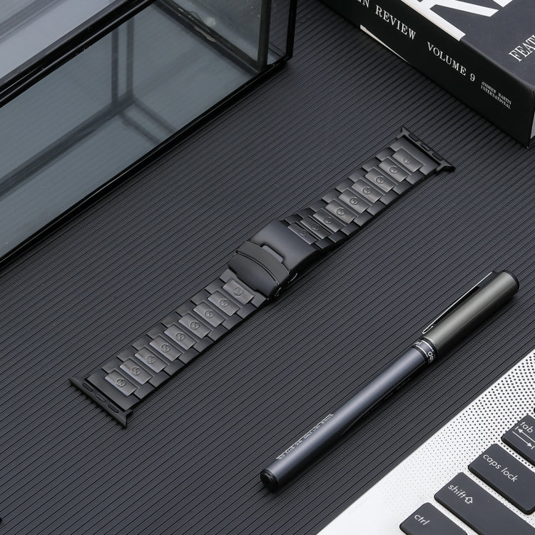 For Apple Watch Series 8 41mm Safety Buckle Titanium Steel Watch Band(Black) by bashfashion