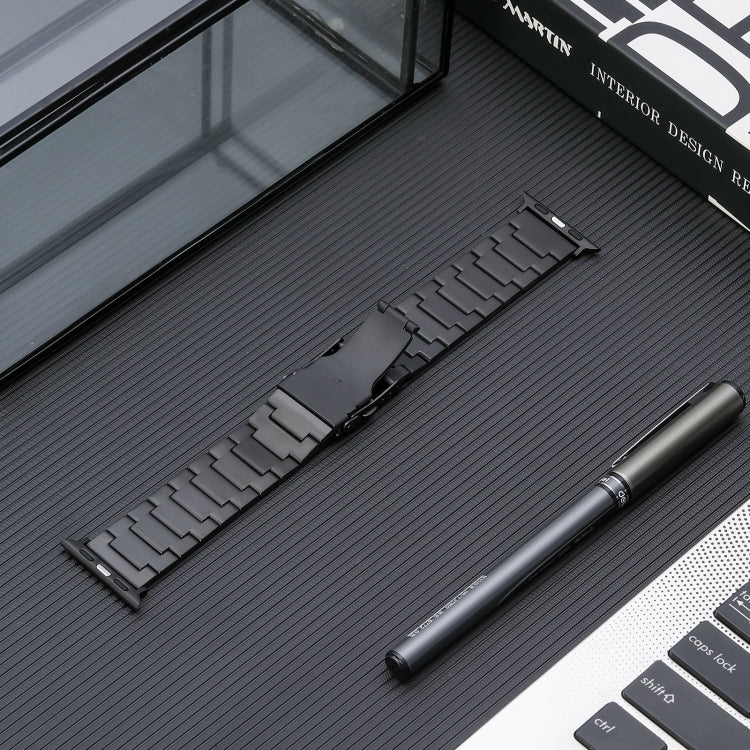 For Apple Watch Series 8 41mm Safety Buckle Titanium Steel Watch Band(Black) by bashfashion