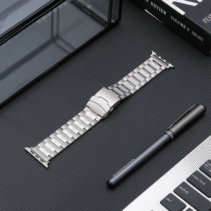 For Apple Watch SE 2023 44mm Safety Buckle Titanium Steel Watch Band(Silver) by bashfashion