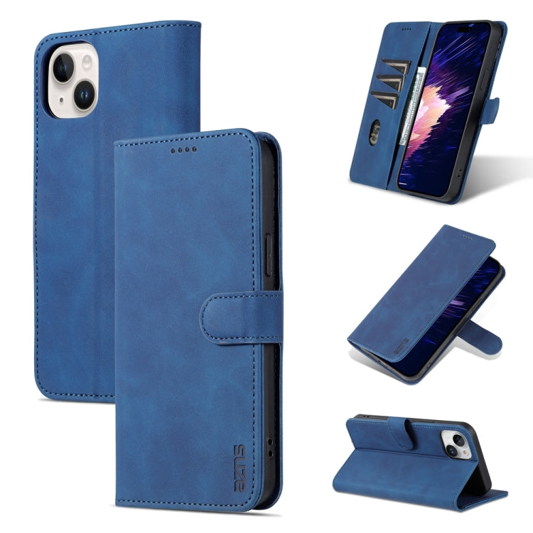 For iPhone 15 Plus AZNS Skin Feel Calf Texture Flip Leather Phone Case(Blue) by AZNS