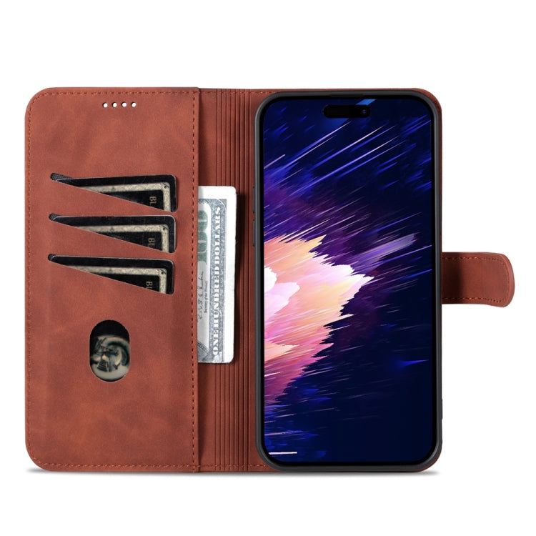 For iPhone 15 AZNS Skin Feel Calf Texture Flip Leather Phone Case(Brown) by AZNS
