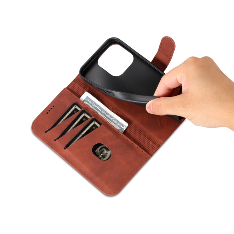 For iPhone 15 Pro AZNS Skin Feel Calf Texture Flip Leather Phone Case(Brown) by AZNS