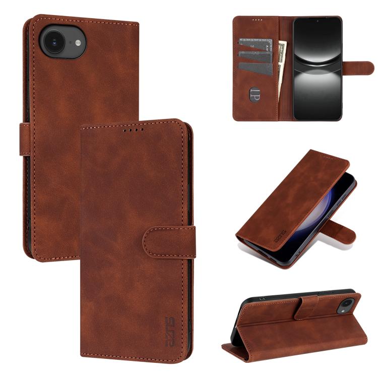For iPhone 16e AZNS Skin Feel Calf Texture Flip Leather Phone Case(Brown) by AZNS