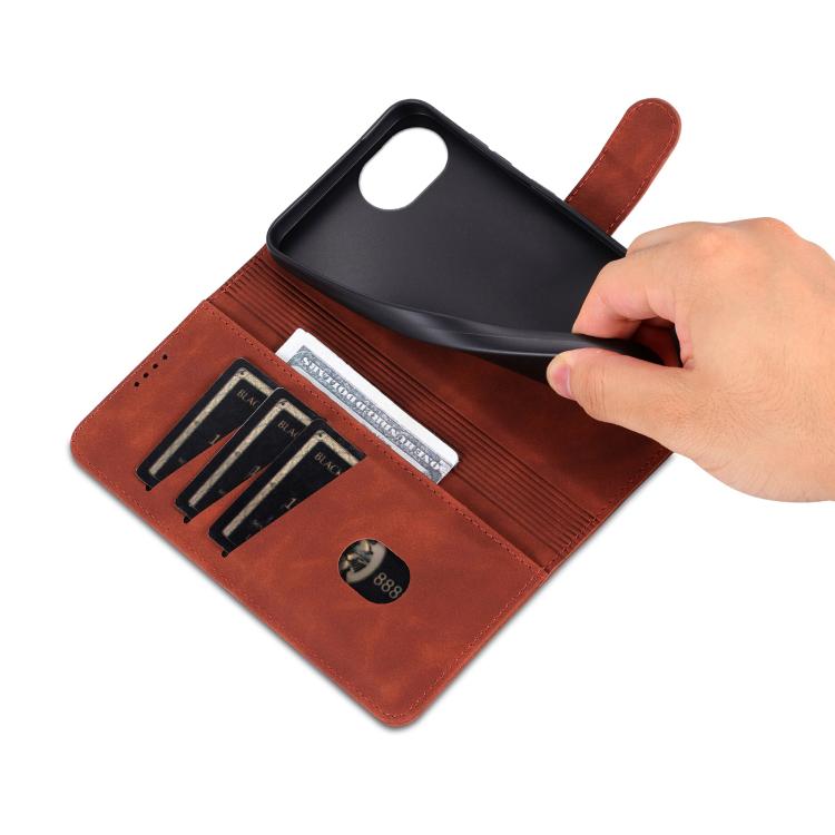 For iPhone 16e AZNS Skin Feel Calf Texture Flip Leather Phone Case(Brown) by AZNS