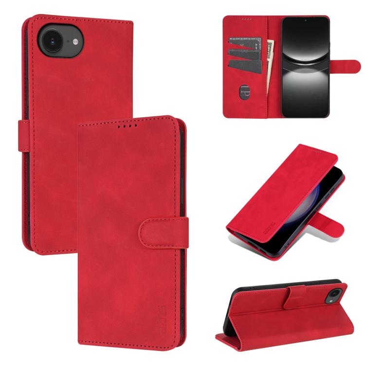 For iPhone 16e AZNS Skin Feel Calf Texture Flip Leather Phone Case(Red) by AZNS