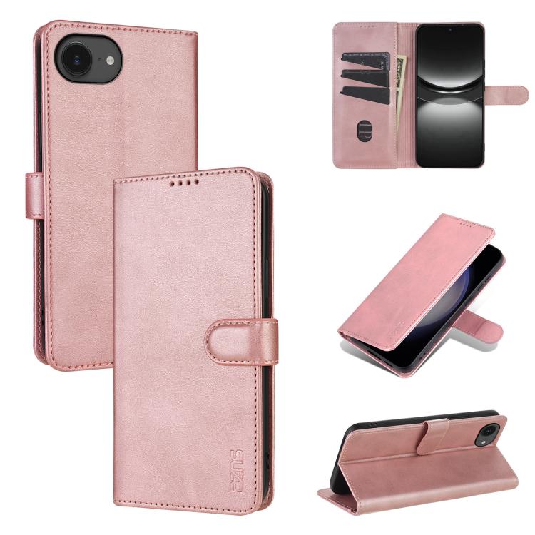 For iPhone 16e AZNS Skin Feel Calf Texture Flip Leather Phone Case(Rose Gold) by AZNS