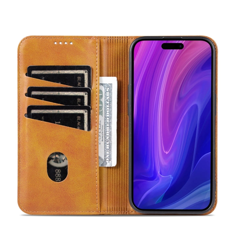 For iPhone 15 Pro Max AZNS Magnetic Calf Texture Flip Leather Phone Case(Light Brown) by AZNS