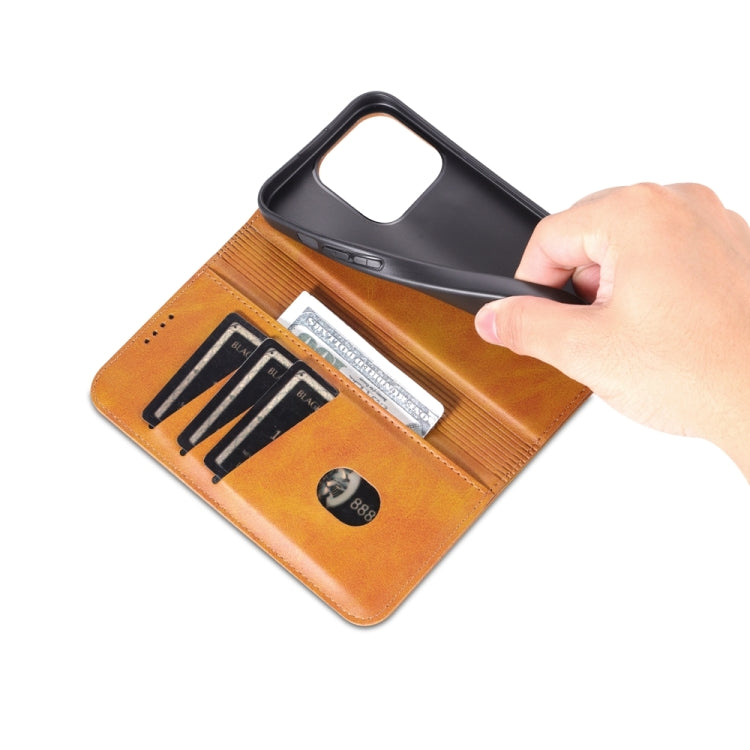 For iPhone 15 Pro Max AZNS Magnetic Calf Texture Flip Leather Phone Case(Light Brown) by AZNS